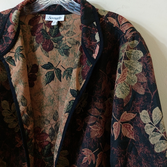 Vintage Serengeti Fall Leaf Print Tapestry Lightweight Basic Plus Size Blazer XL - Picture 2 of 10